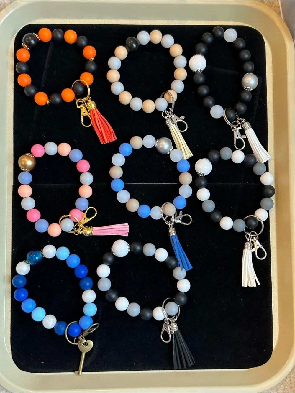 Beaded Keychains / wristlets / bag charms - WHOLESALE LOT OF SEVENTY (70)